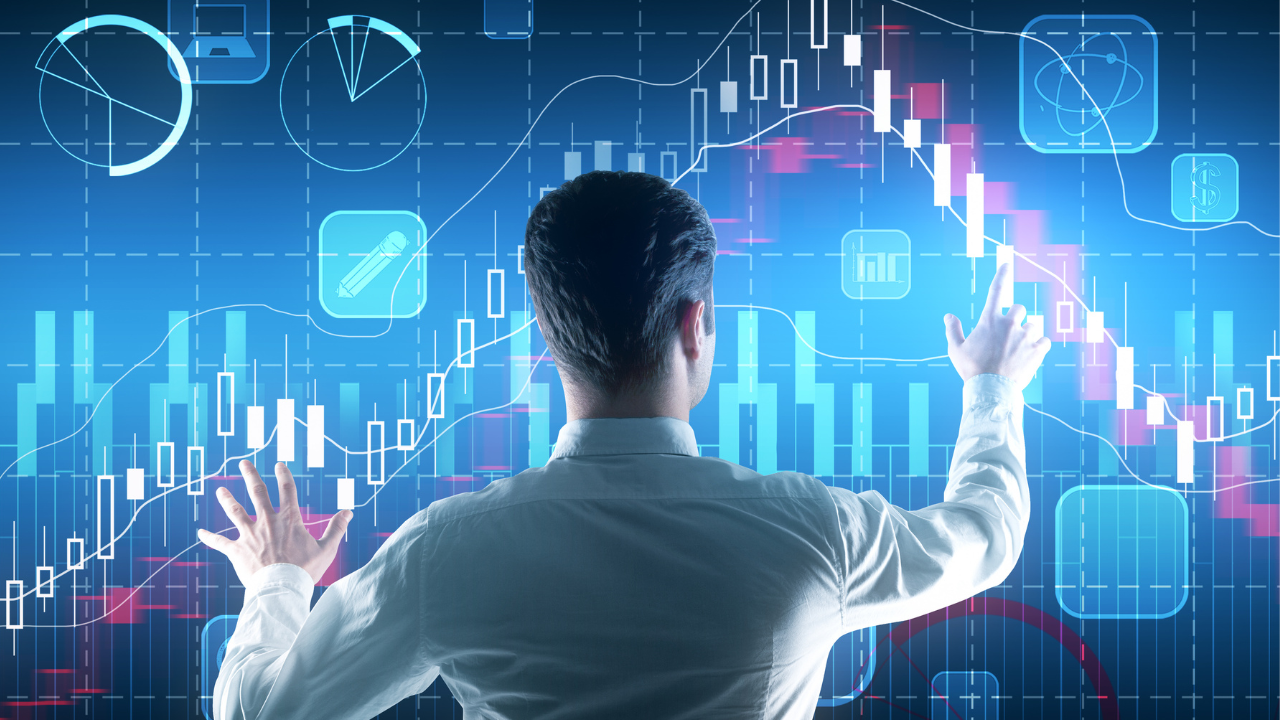 A digital trading interface displaying candlestick charts, buy/sell signals, and strategic market analysis, representing the trading strategies used with the Impulse Scanner.