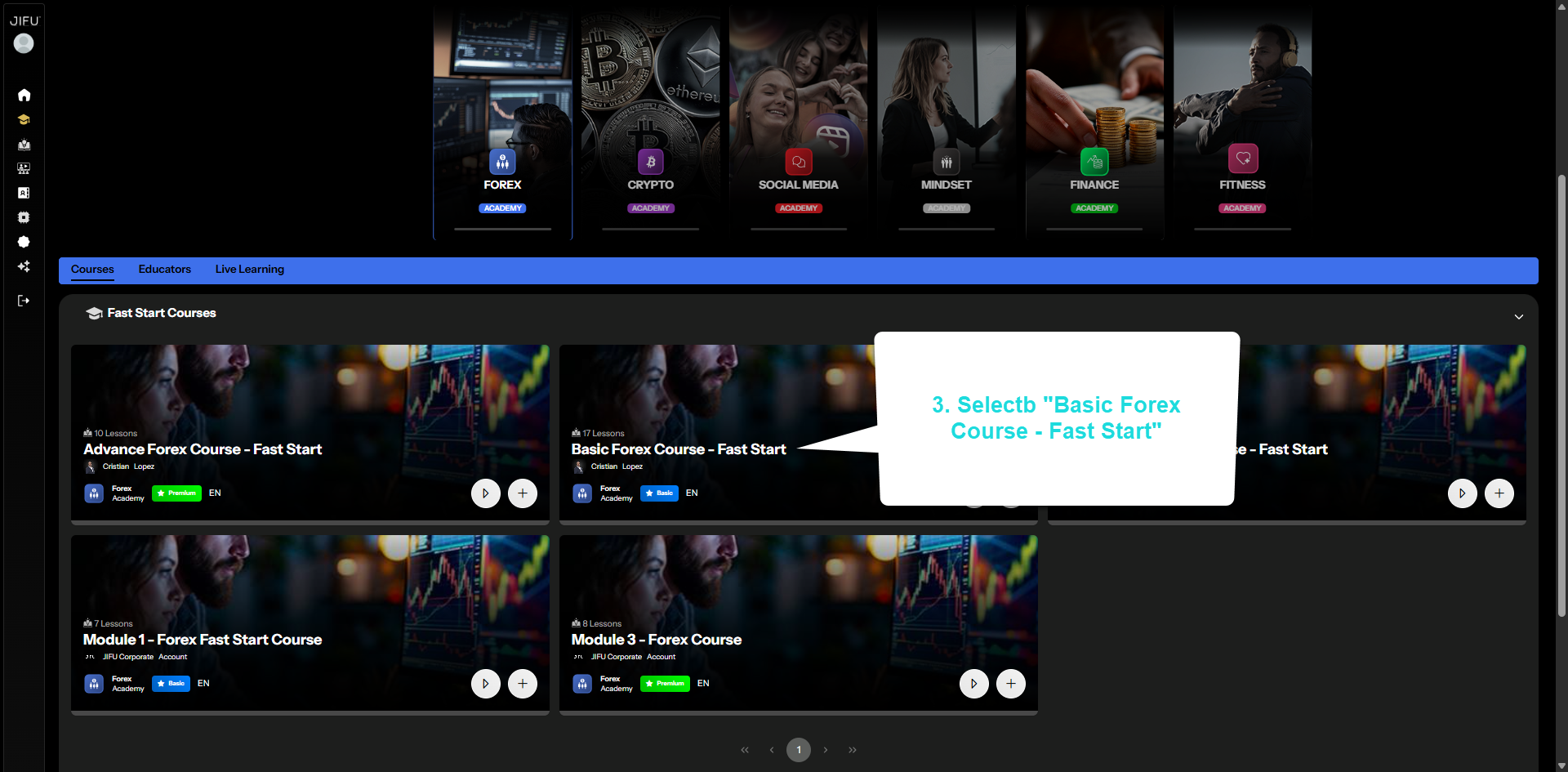 Click Forex and select Basic Forex Course – Fast Start